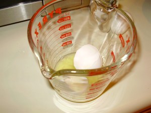 "Let's be smart," she said, "and crack the eggs over the measuring cup."