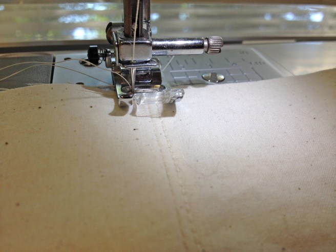 After pressing seams flat, you can an eighth of an inch stitching on each side of joint, as pictured above and below.
